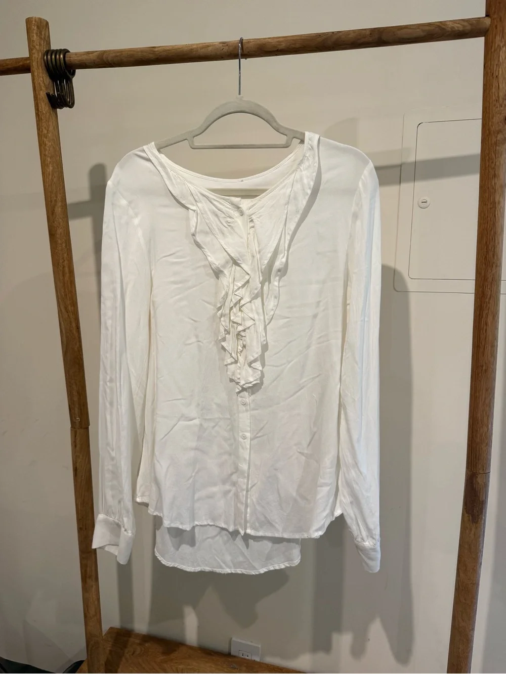 Sundance White Ruffle-Front Button Blouse - Picture 1 of 3